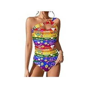 NWOT - Colorful Peace and Love Tank Bikini Swimsuit